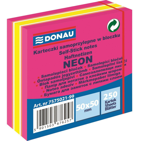 Karteczki samoprzylepne 50x50mm Donau różowy mix neonowo-pastelowe
