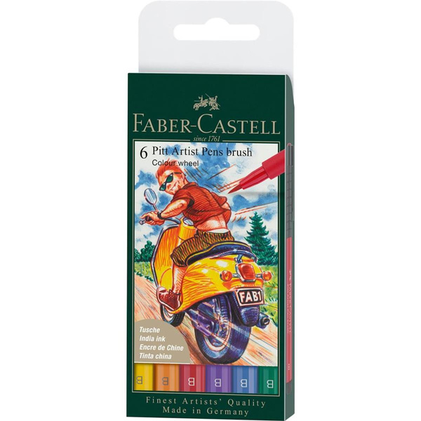 Zestaw pisaków Pitt Artist Pen B Faber Castell 6 sztuk kolory podstawowe