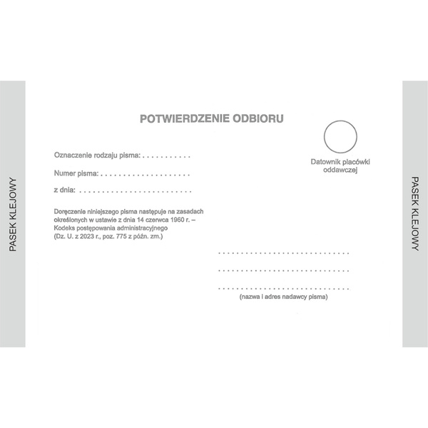 Druk Zwrotne potwierdzenie odbioru