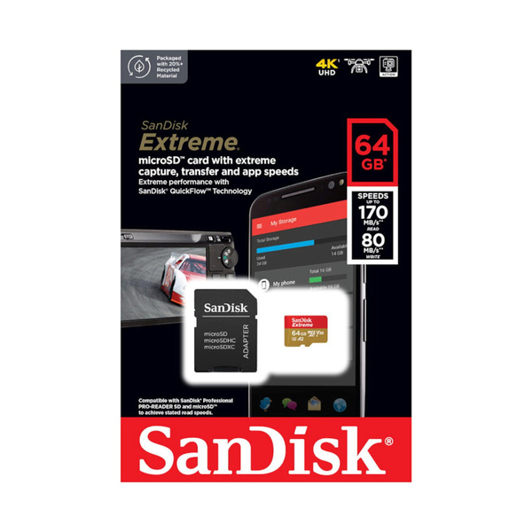 Karta pamięci Extreme microSDXC 64 GB A2 V30 UHS-I U3 z adapterem SanDisk
