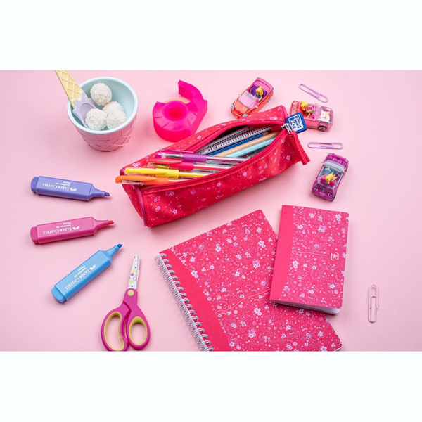 Piórnik tuba Oxford Floral ciemno różowy