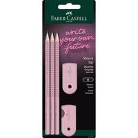 Zestaw 3 ołówków Grip z gumką i temperówką sleeve mini Faber Castell różowy