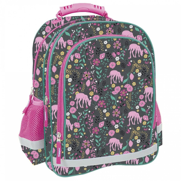 Plecak szkolny DF10 szaro-różowy w kwiaty BackUp