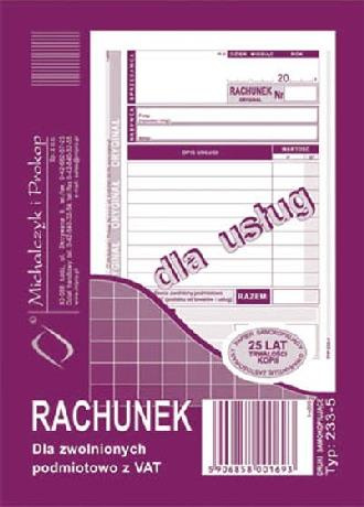 Rachunek dla zwolnionych podmiotowo z VAT-dla usług A6