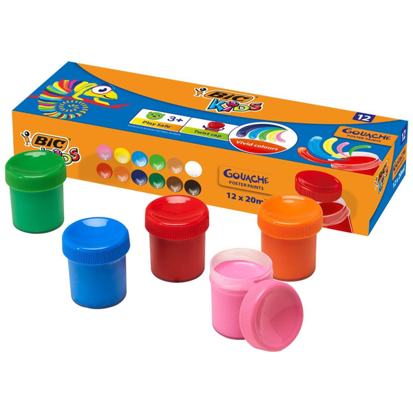 Farby plakatowe 12 kolorów 20ml Bic