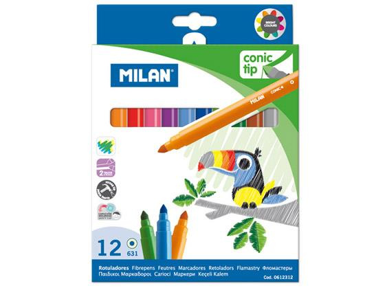 Flamastry Milan 12 kolorów ze stożkową końcówką