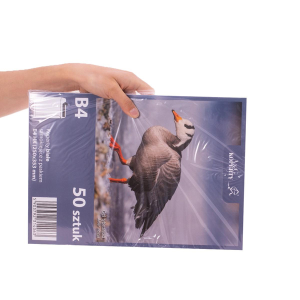 Koperty B4 (250x353 mm) białe HK z paskiem - 50 sztuk
