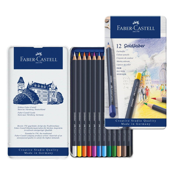 Kredki ołówkowe Faber Castell Goldfaber 12 kolorów metalowe opakowanie