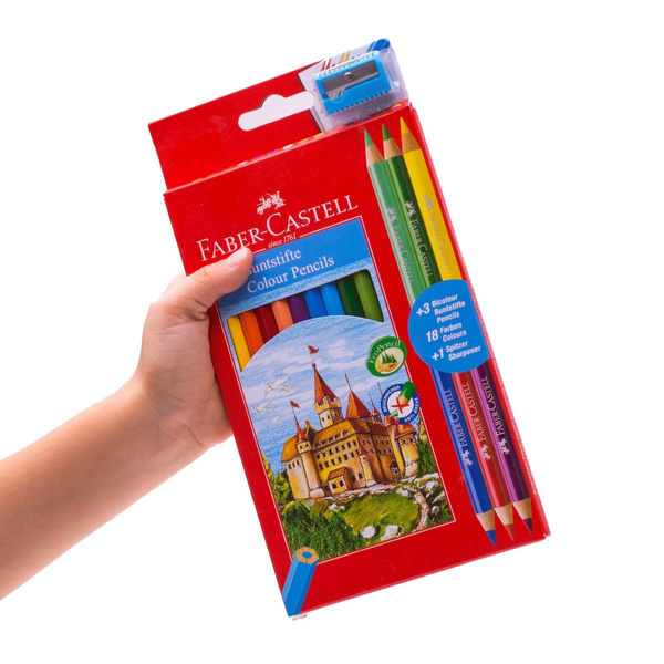 Kredki ołówkowe Faber Castell 12 kolorów + 3 kredki dwustronne + temperówka