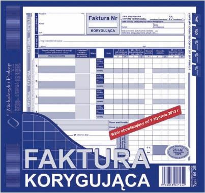 Faktura VAT korygująca 2/3 A4 oryginał + kopia