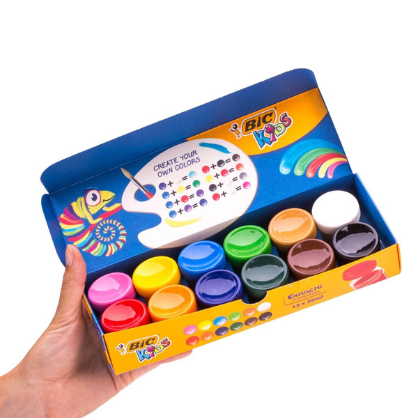 Farby plakatowe 12 kolorów 20ml Bic