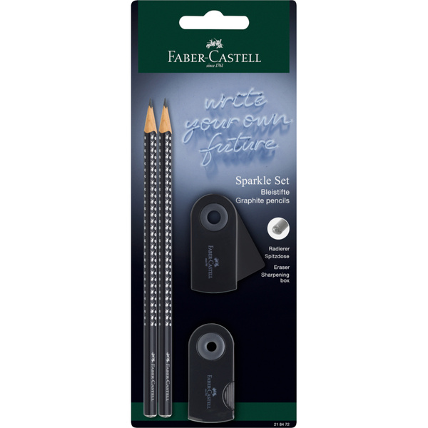 Zestaw 2 ołówków Sparkle Black z gumką i temperówką sleeve mini Faber Castell czarny
