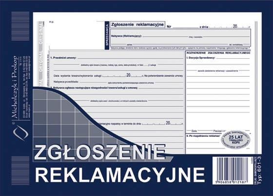 Zgłoszenie reklamacyjne A5 oryginał + 2 kopie