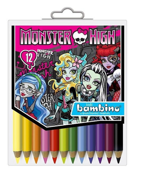 Kredki Bambino Monster High 12 kolorów w drewnie + temperówka