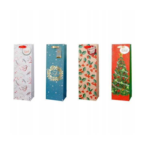 Torba ozdobna na butelkę 12x36 Gałązki Choinka