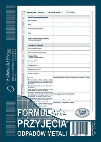 Formularz przejęcia odpadów metali A5 oryginał + kopia