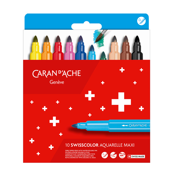 Flamastry akwarelowe Caran D'ache Swisscolor Maxi 10 kolorów