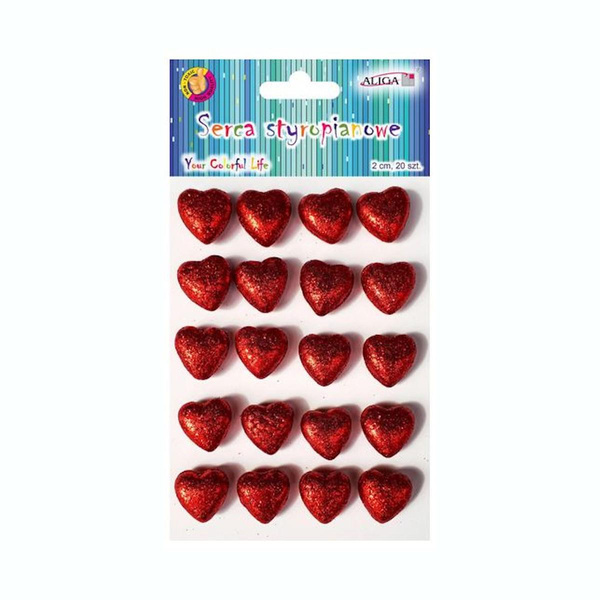 Serca styropianowe brokatowe 2cm Aliga