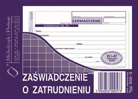 Zaświadczenie o zatrudnieniu A6 oryginał + kopia