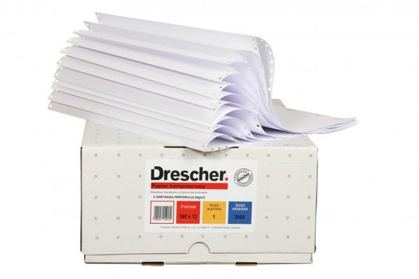 Papier komputerowy 360x12 1+0 składanka 2000 biały Drescher