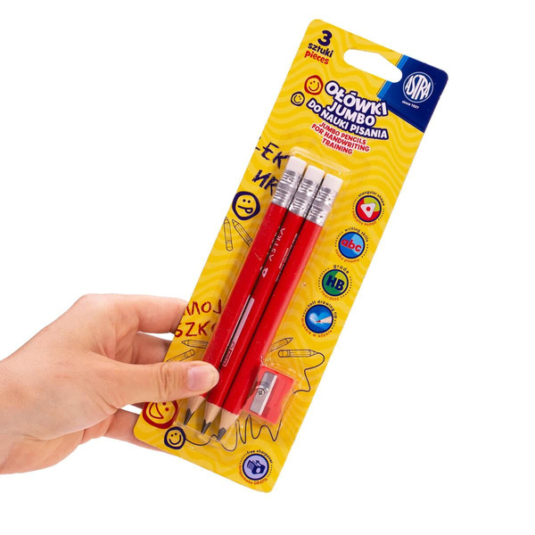 Ołówek do nauki pisania Astra HB 3 sztuki+temperówka