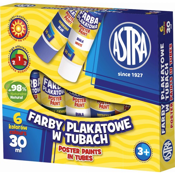 Farby plakatowe w tubkach 6 kolorów 30ml Astra