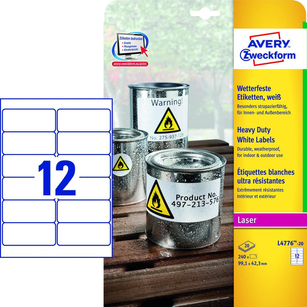 Etykiety samoprzylepne Avery Zweckform Heavy Duty białe 99,1x42,3mm