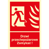 Znak TDC Drzwi przeciwpożarowe Zamykać! Kierunek drogi ewakuacyjnej w lewo