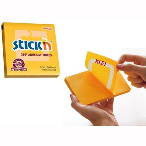 Karteczki samoprzylepne Stick n 76x76mm 360 stopni żółty