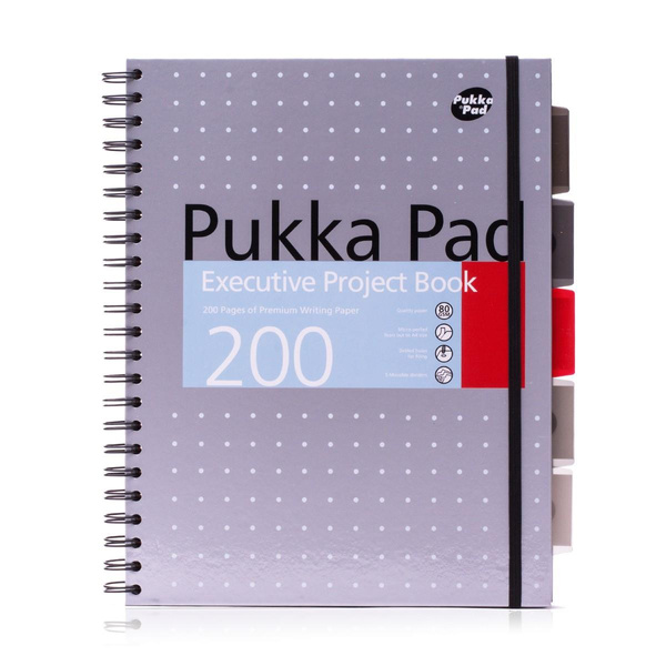 Kołozeszyt A4 w kratkę 200 stron Pukka Pad Executive Project Book Metallic srebrny