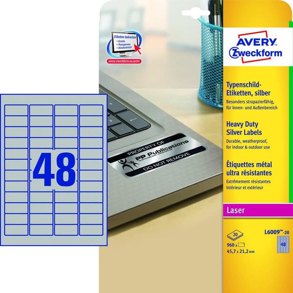 Etykiety samoprzylepne Avery Zweckform znamionowe srebrne 45.7x21.2mm
