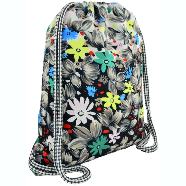 Plecak na sznurkach Stright SO11 Flowers Black Czarne Kwiaty