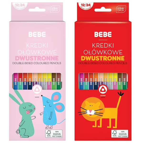 Kredki ołówkowe 12/24 kolory dwustronne BB Kids