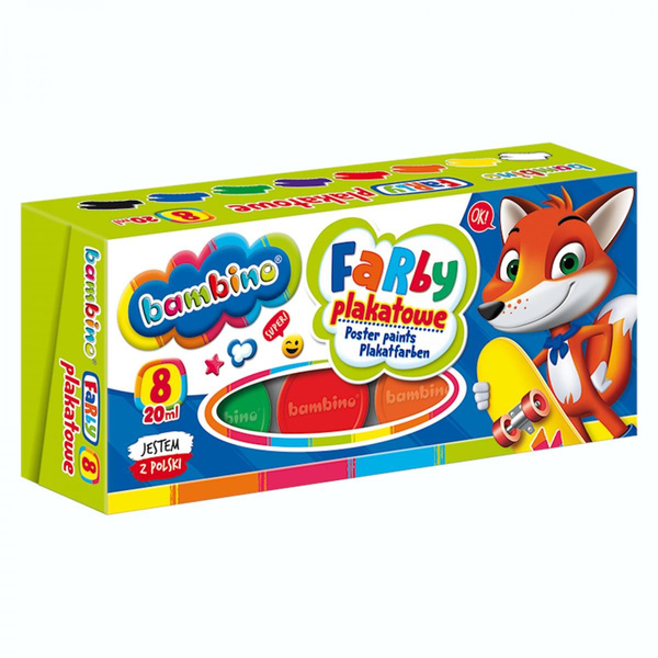 Farby plakatowe 8 kolorów 20ml Bambino