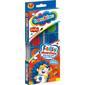 Farby akwarelowe 12 kolorów z pędzelkiem Bambino