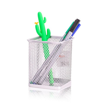 Pojemnik na długopisy metalowy kwadratowy srebrny