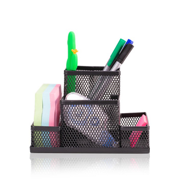 Organizer na biurko metalowy 4 komory czarny