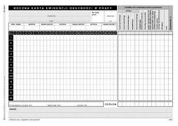 Roczna karta ewidencji obecności w pracy A5
